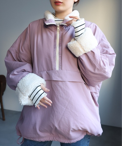 セール】【リバーシブル/2WAY】ハーフジップナイロンボアブルゾン