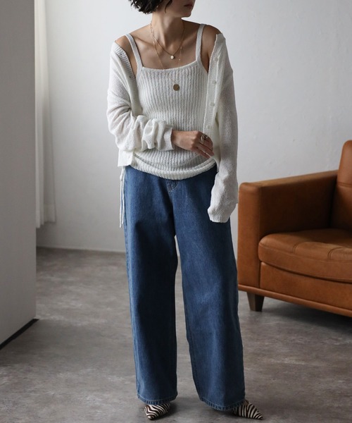 Bonjour Sagan（ボンジュールサガン）の「[SET]ミックスニットキャミ×カーディガン（アンサンブル・レディース・ライトグレー/オフホワイト/ベージュ・FREE）」の4枚目の写真