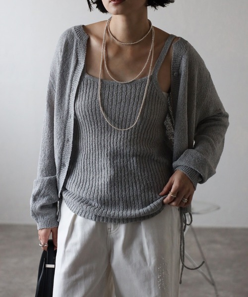 Bonjour Sagan（ボンジュールサガン）の「[SET]ミックスニットキャミ×カーディガン（アンサンブル・レディース・ライトグレー/オフホワイト/ベージュ・FREE）」の10枚目の写真