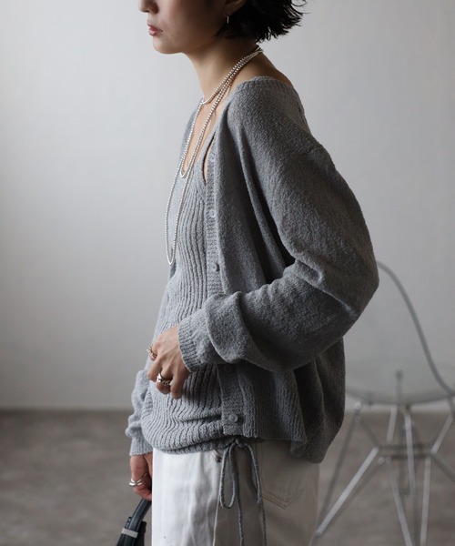 Bonjour Sagan（ボンジュールサガン）の「[SET]ミックスニットキャミ×カーディガン（アンサンブル・レディース・ライトグレー/オフホワイト/ベージュ・FREE）」の12枚目の写真