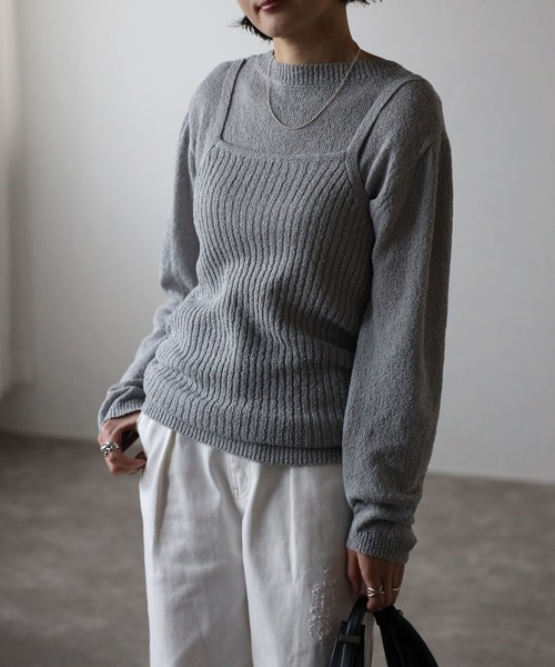 Bonjour Sagan（ボンジュールサガン）の「[SET]ミックスニットキャミ×カーディガン（アンサンブル・レディース・ライトグレー/オフホワイト/ベージュ・FREE）」の16枚目の写真