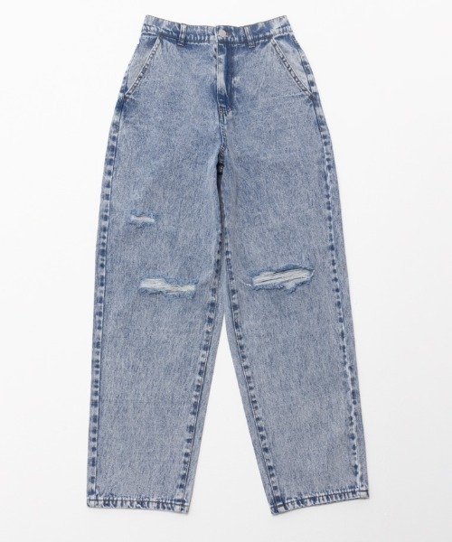 Mac-House（マックハウス）の「GOOD CREW グッドクルー ダメージワイドデニム（デニムパンツ・レディース・ケミカルウォッシュ/サックスブルー系・S/M/L）」の4枚目の写真
