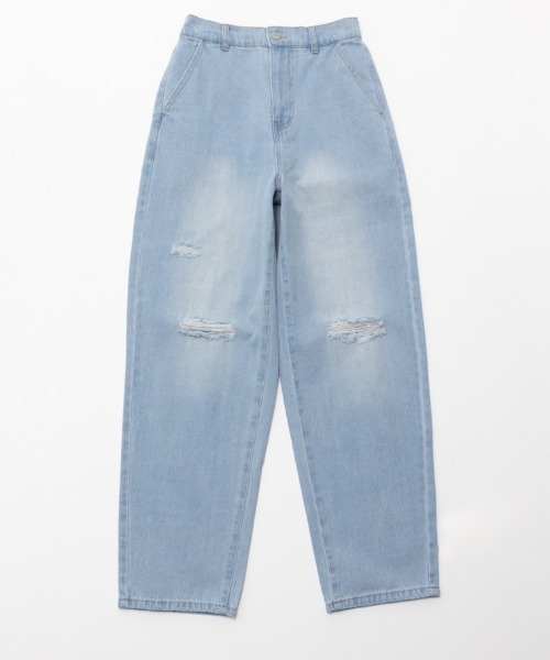 Mac-House（マックハウス）の「GOOD CREW グッドクルー ダメージワイドデニム（デニムパンツ・レディース・ケミカルウォッシュ/サックスブルー系・S/M/L）」の11枚目の写真