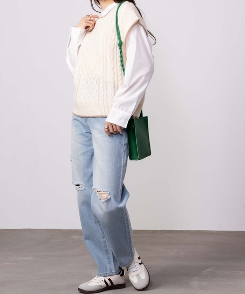 Mac-House（マックハウス）の「GOOD CREW グッドクルー ダメージワイドデニム（デニムパンツ・レディース・ケミカルウォッシュ/サックスブルー系・S/M/L）」の15枚目の写真