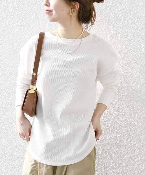 SHIPS any: ワッフル レースアップ ラウンドヘム プルオーバー（T  