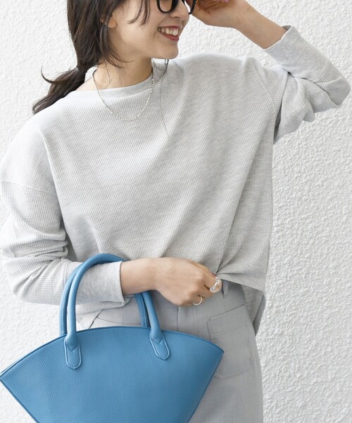 SHIPS any: ワッフル レースアップ ラウンドヘム プルオーバー（T  