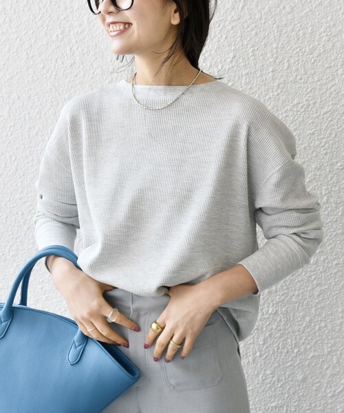 SHIPS any（シップス エニィ）の「SHIPS any:〈洗濯機可能〉ワッフル  レースアップ ラウンドヘム プルオーバー（Tシャツ/カットソー・レディース・ホワイト/ライトグレー/ネイビー/ライトグレー系1・ONE SIZE）」の16枚目の写真
