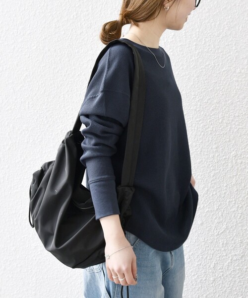 SHIPS any（シップス エニィ）の「SHIPS any:〈洗濯機可能〉ワッフル  レースアップ ラウンドヘム プルオーバー（Tシャツ/カットソー・レディース・ホワイト/ライトグレー/ネイビー/ライトグレー系1・ONE SIZE）」の8枚目の写真