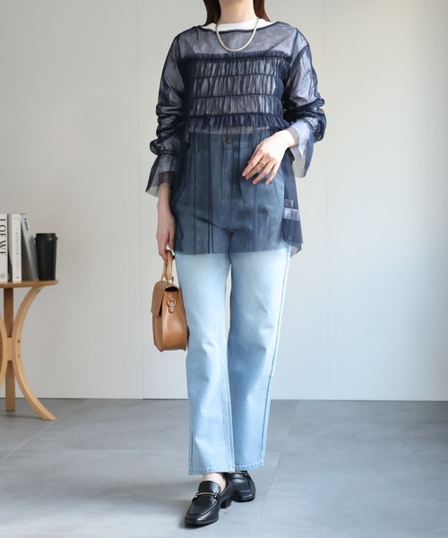 セール】シアーブラウス / 切り替えシャーリングトップス / 結婚式