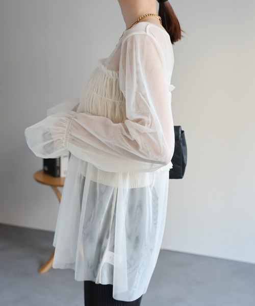 セール】シアーブラウス / 切り替えシャーリングトップス / 結婚式