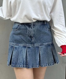 裾切替プリーツデニムミニスカート／C