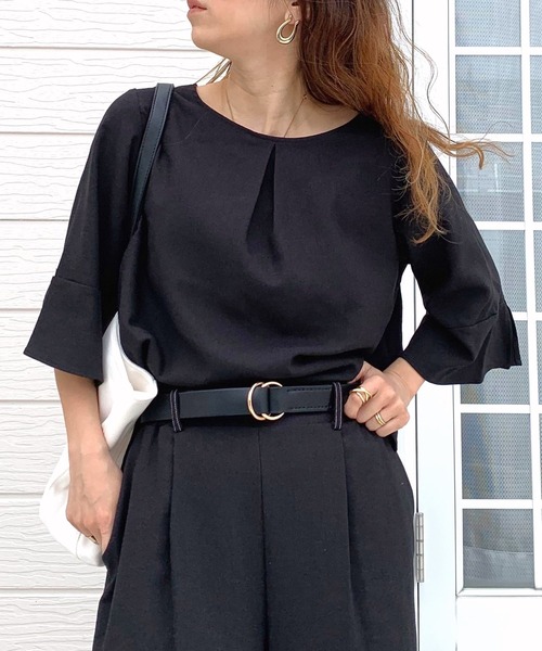 Q（キュー）の「リネンライクスリット袖ブラウス（シャツ/ブラウス・レディース・チャコールグレー/ブラック・MEDIUM）」の2枚目の写真