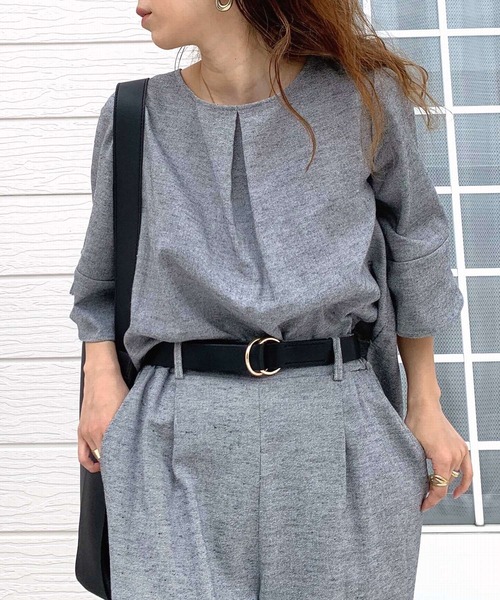 Q（キュー）の「リネンライクスリット袖ブラウス（シャツ/ブラウス・レディース・チャコールグレー/ブラック・MEDIUM）」の3枚目の写真