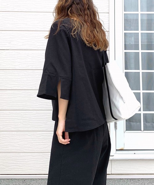 Q（キュー）の「リネンライクスリット袖ブラウス（シャツ/ブラウス・レディース・チャコールグレー/ブラック・MEDIUM）」の9枚目の写真