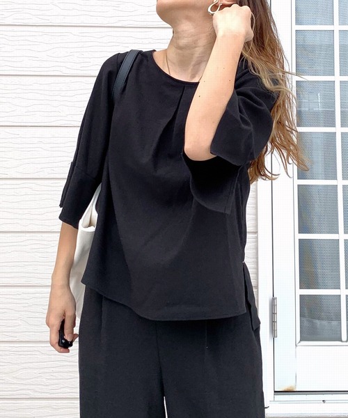 Q（キュー）の「リネンライクスリット袖ブラウス（シャツ/ブラウス・レディース・チャコールグレー/ブラック・MEDIUM）」の7枚目の写真