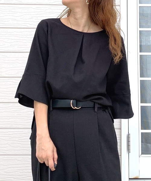 Q（キュー）の「リネンライクスリット袖ブラウス（シャツ/ブラウス・レディース・チャコールグレー/ブラック・MEDIUM）」の8枚目の写真