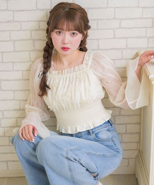 ems excite（エムズエキサイト）の「リボンパールBL（シャツ/ブラウス・レディース・ピンク/ブラック/ナチュラル・FREE）」の8枚目の写真