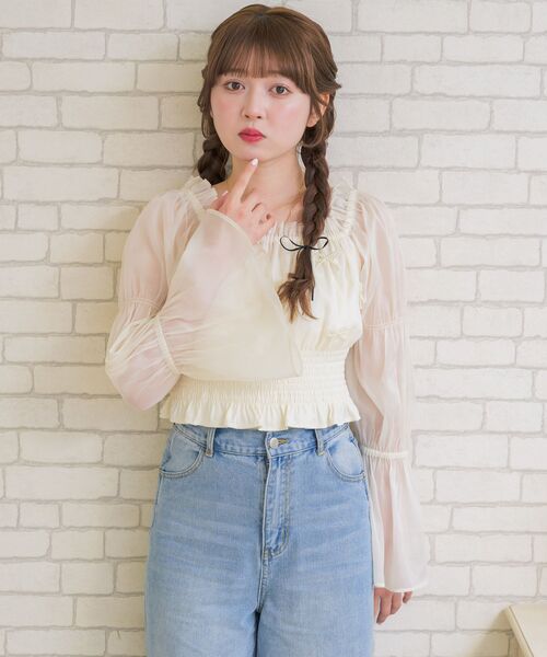 ems excite（エムズエキサイト）の「リボンパールBL（シャツ/ブラウス・レディース・ピンク/ブラック/ナチュラル・FREE）」の14枚目の写真