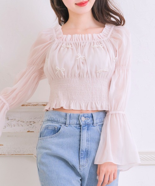 ems excite（エムズエキサイト）の「リボンパールBL（シャツ/ブラウス・レディース・ピンク/ブラック/ナチュラル・FREE）」の3枚目の写真