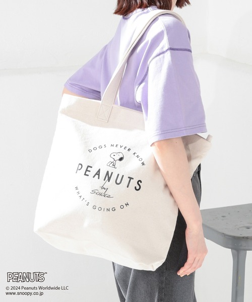 Honeys（ハニーズ）の「スヌーピー／トートバッグ（トートバッグ・レディース・ホワイト×ブラック/カーキ/キナリ/スミクロ/ホワイト系その他/ブラック系その他・FREE）」の2枚目の写真