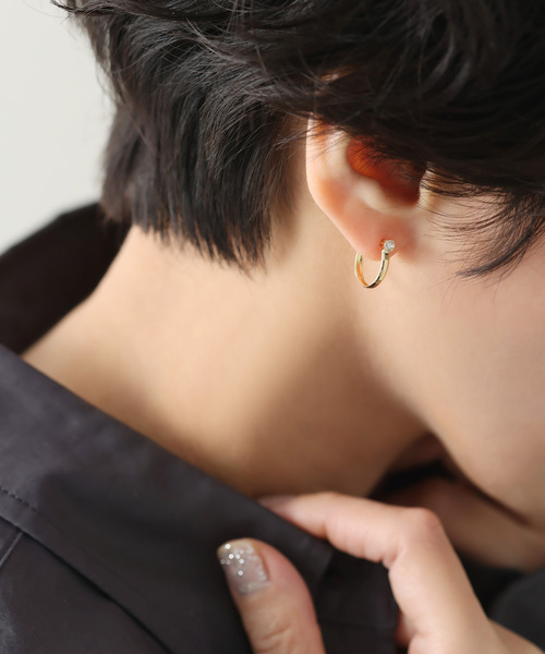 1ピースダイヤテクスチャーフープピアス K18（両耳）（ピアス（両耳用））｜Lilas（リラ）