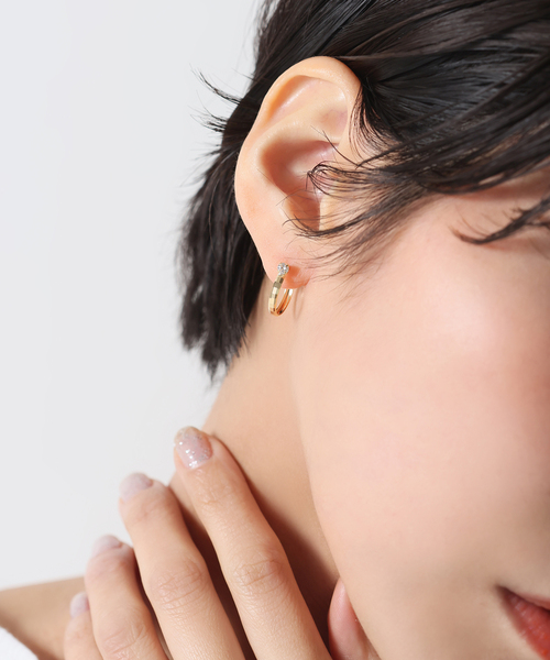 セール】1ピースダイヤテクスチャーフープピアス K18（両耳）（ピアス