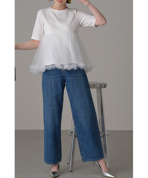 &. NOSTALGIA(アンドドットノスタルジア)の「チュールフリルヘムカットソー(Tシャツ/カットソー・レディース・オフホワイト/ブラック・M)」の7枚目の写真