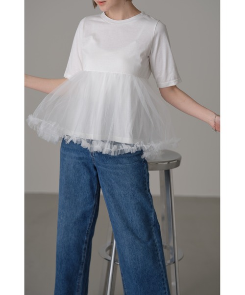 &. NOSTALGIA(アンドドットノスタルジア)の「チュールフリルヘムカットソー(Tシャツ/カットソー・レディース・オフホワイト/ブラック・M)」の6枚目の写真