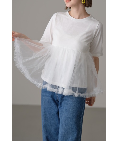 &. NOSTALGIA(アンドドットノスタルジア)の「チュールフリルヘムカットソー(Tシャツ/カットソー・レディース・オフホワイト/ブラック・M)」の4枚目の写真