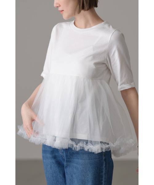 &. NOSTALGIA(アンドドットノスタルジア)の「チュールフリルヘムカットソー(Tシャツ/カットソー・レディース・オフホワイト/ブラック・M)」の3枚目の写真