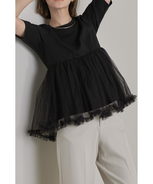 &. NOSTALGIA(アンドドットノスタルジア)の「チュールフリルヘムカットソー(Tシャツ/カットソー・レディース・オフホワイト/ブラック・M)」の8枚目の写真