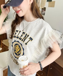 moment+ | チュールフリルカレッジプリントTシャツ(Tシャツ/カットソー)
