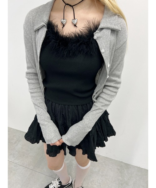 PHILLY（フィリー）の「フェイクファーキャミソール（タンクトップ・レディース・ブラック/ホワイト・FREE）」の6枚目の写真