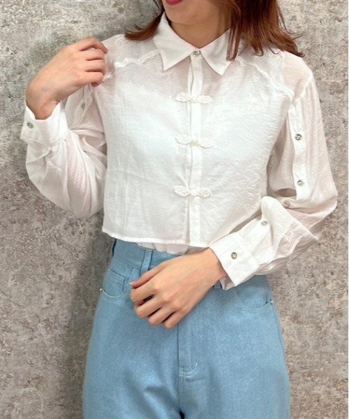 axes femme POETIQUE(アクシーズファムポエティック)の「チャイナボタンシアーシャツ(シャツ/ブラウス・レディース・キナリ/ブラック/サックスブルー・MEDIUM)」の2枚目の写真