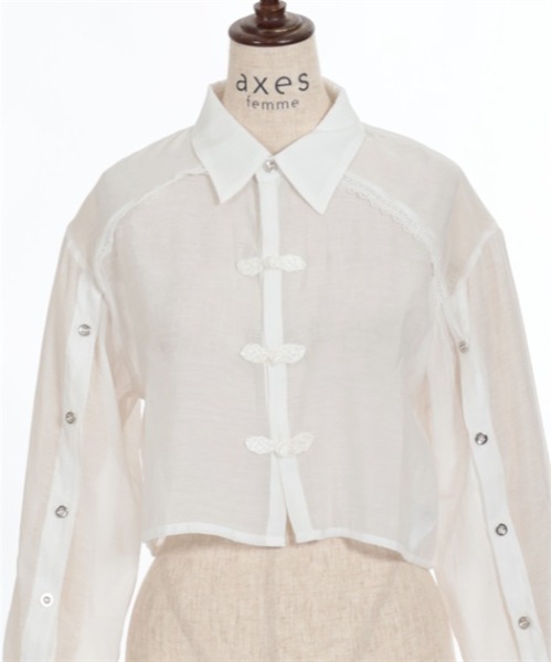 axes femme POETIQUE(アクシーズファムポエティック)の「チャイナボタンシアーシャツ(シャツ/ブラウス・レディース・キナリ/ブラック/サックスブルー・MEDIUM)」の10枚目の写真
