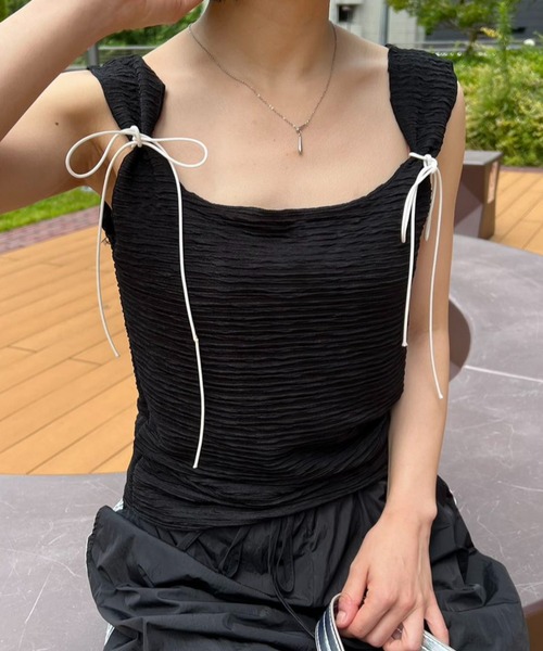 mebole(メボレ)の「バイカラーショルダーリボントップス(Tシャツ/カットソー・レディース・ブラック/ホワイト・FREE)」の22枚目の写真