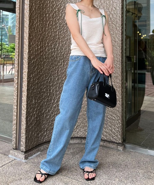 mebole(メボレ)の「バイカラーショルダーリボントップス(Tシャツ/カットソー・レディース・ブラック/ホワイト・FREE)」の12枚目の写真