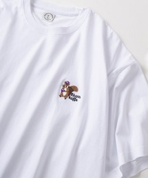 ワンポイント アニマルイラスト サガラ刺繍MIXデザイン ビッグシルエット クルーネック半袖Tシャツ/オーバーサイズ