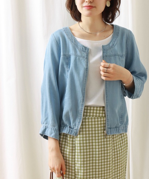 libelle more（リベル モア）の「再生繊維デニム　ラウンドネック　ブルゾン（ブルゾン・レディース・サックスブルー/ブルー/インディゴブルー・M/L）」の2枚目の写真