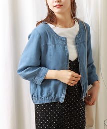 再生繊維デニム ラウンドネック ブルゾン