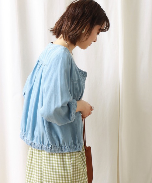 libelle more（リベル モア）の「再生繊維デニム　ラウンドネック　ブルゾン（ブルゾン・レディース・サックスブルー/ブルー/インディゴブルー・M/L）」の8枚目の写真