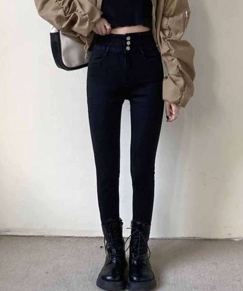 NANEA(ナネア)の「ハイウエスト ストレッチデニムスキニーパンツ(デニムパンツ・レディース・ネイビー/チャコールグレー/ブルー/ブラック・MEDIUM/LARGE/X-LARGE/SMALL)」の2枚目の写真