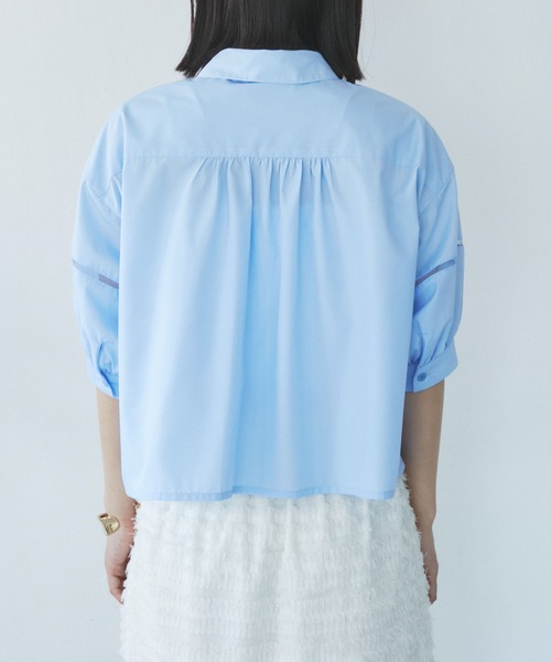 VIS（ビス）の「【接触冷感/防シワ/洗える】レース切替クロップドシャツ（シャツ/ブラウス・レディース・サックスブルー/ホワイト/グリーン系その他・FREE）」の11枚目の写真