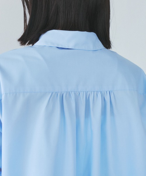 VIS（ビス）の「【接触冷感/防シワ/洗える】レース切替クロップドシャツ（シャツ/ブラウス・レディース・サックスブルー/ホワイト/グリーン系その他・FREE）」の12枚目の写真