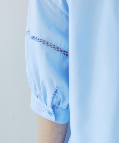 VIS（ビス）の「【接触冷感/防シワ/洗える】レース切替クロップドシャツ（シャツ/ブラウス・レディース・サックスブルー/ホワイト/グリーン系その他・FREE）」の13枚目の写真