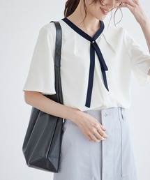 ROPE' PICNIC | 【新色追加・2サイズ展開】メタルボタンリボンタイハーフスリーブブラウス(シャツ/ブラウス)