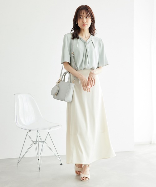 ROPE' PICNIC(ロペピクニック)の「【新色追加・2サイズ展開】メタルボタンリボンタイハーフスリーブブラウス(シャツ/ブラウス・レディース・ライトグリーン/チャコールグレー/ホワイト/サックスブルー/ホワイト系その他・38/36)」の21枚目の写真