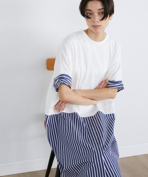 【セール】ストライプドッキングワンピース（ワンピース）｜YVON（イヴォン）