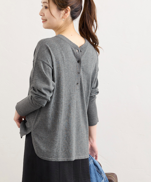 JOURNAL STANDARD（ジャーナルスタンダード）の「ウォッシャブル2WAYヘンリープルオーバー（ニット/セーター・レディース・チャコールグレー/ブラック/ベージュ系その他・FREE）」の6枚目の写真