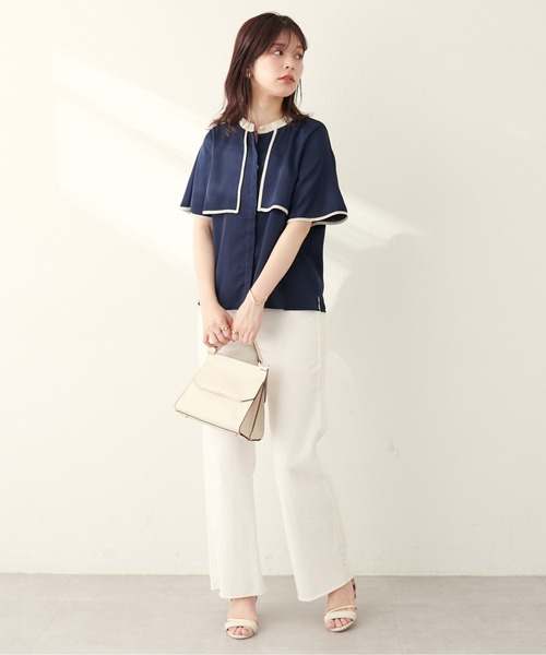 natural couture(ナチュラルクチュール)の「スタンドネック配色ケープブラウス(シャツ/ブラウス・レディース・サックスブルー/イエロー/オフホワイト/その他1/その他2/ネイビー・FREE)」の16枚目の写真